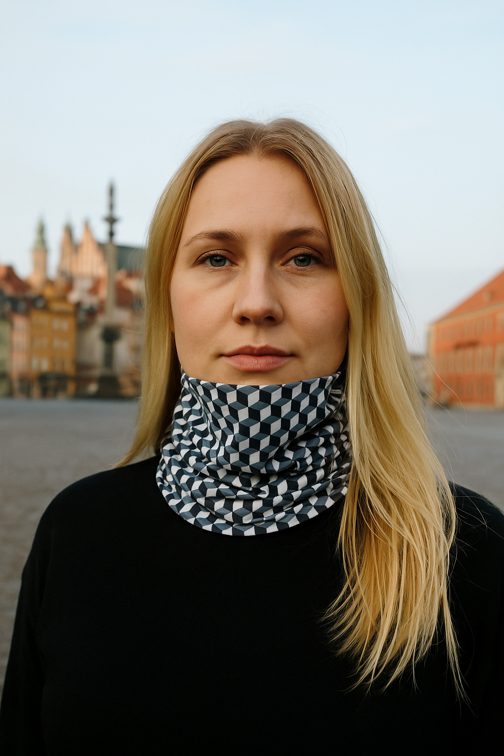 Woman wearing elegant geometric neckwear In Europe