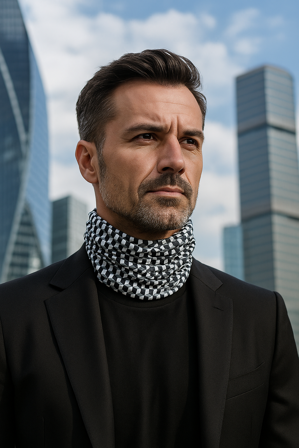 Man wearing elegant geometric neckwear 