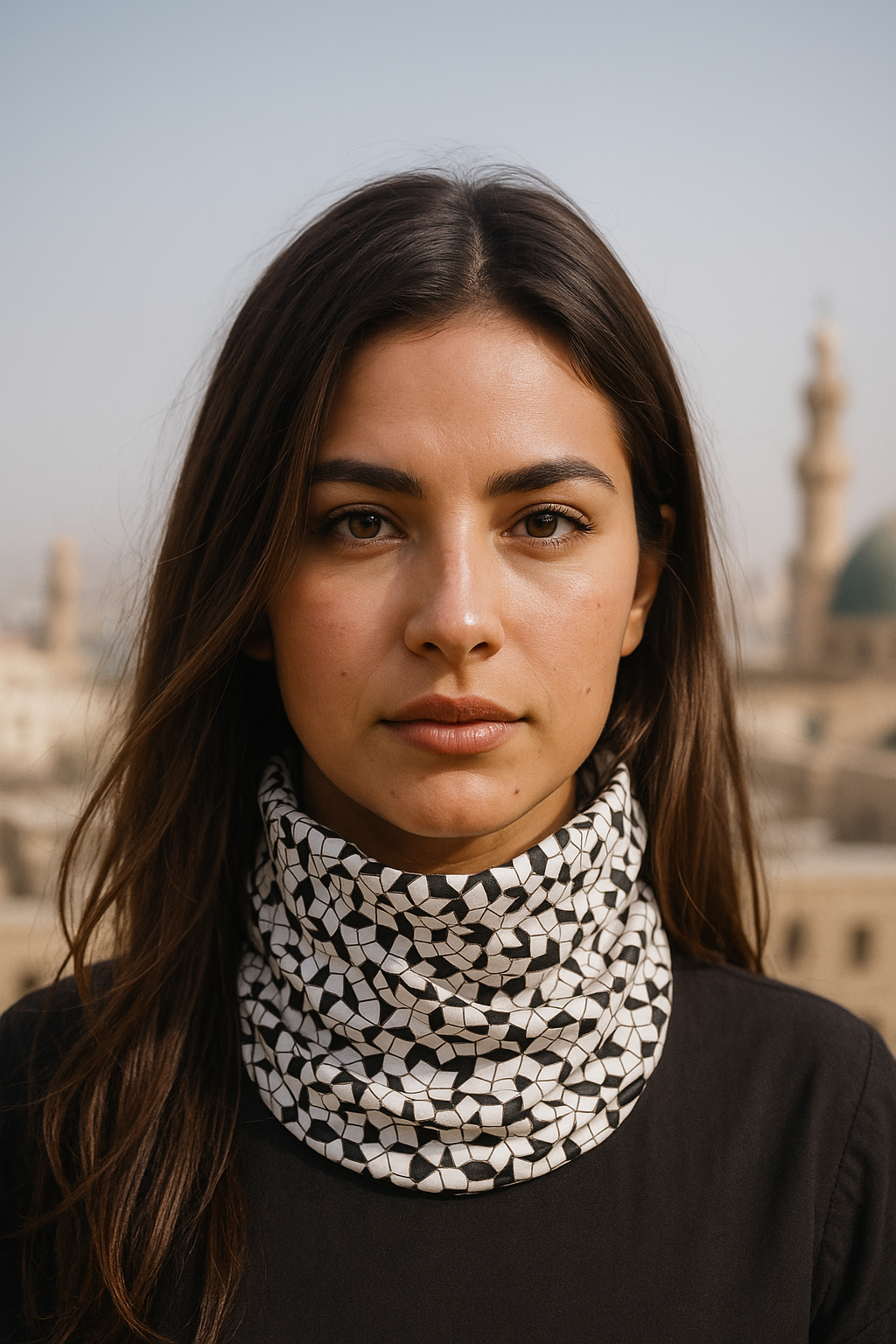Woman wearing elegant geometric neckwear In Middle East
