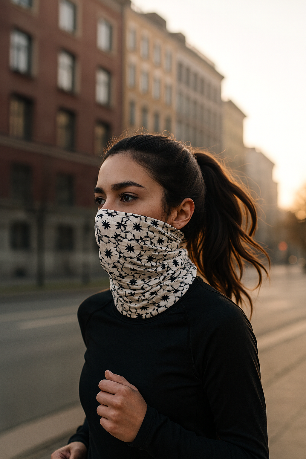 Young black hair jogging while wearing Level 1001 neckwear