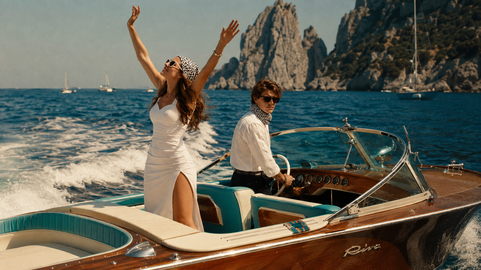 couple on a boat wearing Level1001
