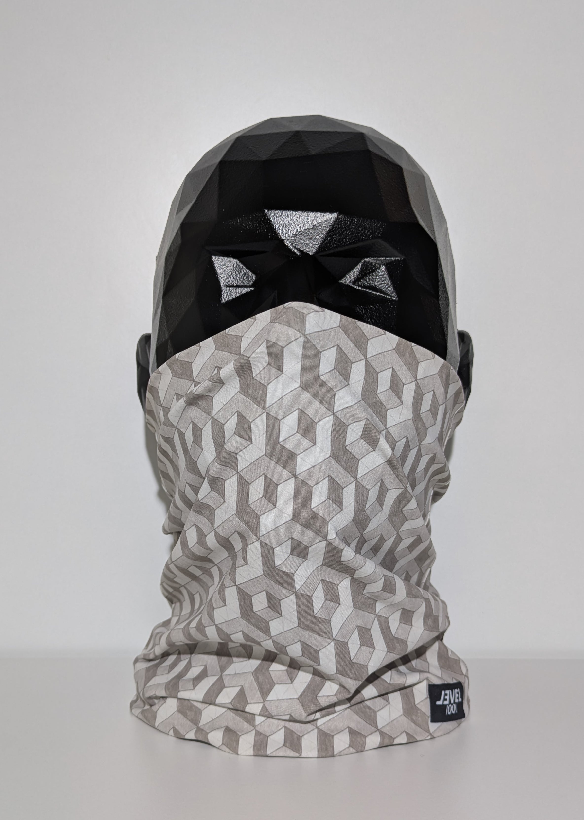 level 0004 model neckwear on mannequin head.